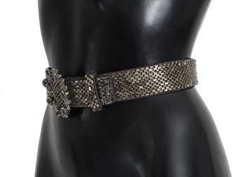 Dolce & Gabbana Womens Crystal Buckle Sequined Waist Belt Gray