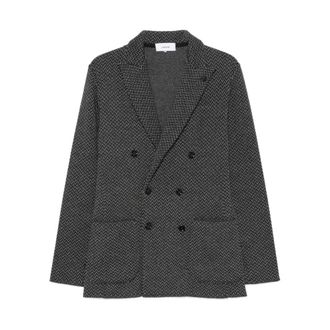 Lardini Double-breasted blazer met chevronmotief - Heren - Jassen - Grijs - Maat: S Zijde