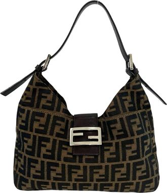 Fendi Black Brown Canvas Leather Shoulder Bag Tote Bag (Pre-Owned)