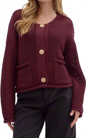 Entro Sweater Knit Cardigan In Burgundy