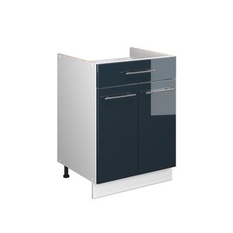 Vicco Mueble Bajo Para Fregadero/placa Fame-line, Azul Oscuro Alto Brillo/blanco, 60 Cm Con Caj&oacute;n, Sin Encimera, Vicco