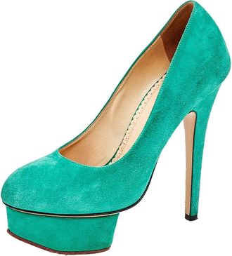 Charlotte Olympia Green Suede Dolly Platform Pumps