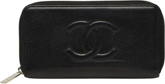 Chanel Black Grained Calfskin Long Wallet (Bi-Fold) (Pre-Owned)