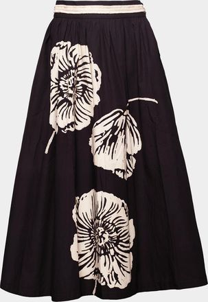 Frances Valentine Phoebe Floral-Print Cotton Poplin Midi Skirt