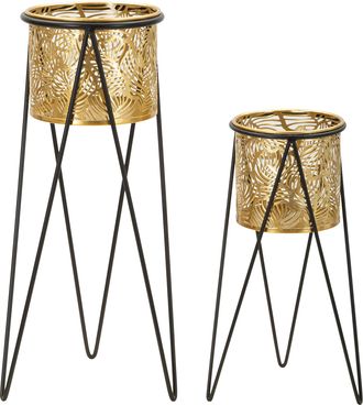 Dmora Vase Eltocu, Assortiment 2 Vases, Support Amovible, Structure Noire, Or