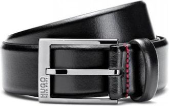 HUGO BOSS Italiaanse riem van leer met gepolijste gunmetal hardware - Heren - Riemen - Zwart - 95 CM - Leer - Accessoires