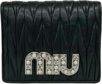 Miu Miu Pre-owned Matelasse Leder Portemonnee - Dames - Vintage Accessoires - Zwart - ONE Size - Leer - Vintage