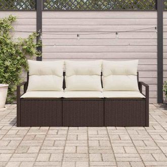 vidaXL Conjunto De Sof&aacute; De Jard&iacute;n 3 Pcs Marr&oacute;n Polirat&aacute;n Vidaxl