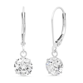 MAX + STONE 14k Yellow or White Gold Leverback Cubic Zirconia Dangle Earrings 5mm to 10mm