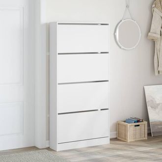 Berkfield Home Shoe Cabinet with 4 Flip-Drawers White 80x21x163.5 cm