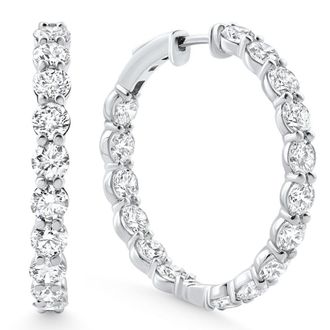 Pompeii3 7Ct TW Round Diamond Inside Outside Hoops Vault Lock 14k White Gold Lab Grown Size: 1 Tall