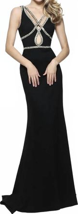 Sherri Hill Beaded Cut Out Gown In Black