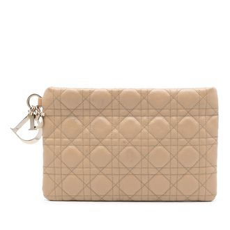 Dior Pre-owned Womens Coated Canvas Cannage Lady Panarea Clutch - Tan Textile - One Size