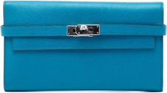 Herm&egrave;s Vintage, unisex, Blauw, ONE Size, Leer, Pre-owned Kelly Long Wallet