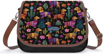Generic Dachshund Dog Plant Crossbody Bags for Women Shoulder Messenger Bag Purse Handbags