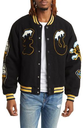Icecream Flap Jack Wool Blend Letterman Jacket in Black at Nordstrom, Size Large