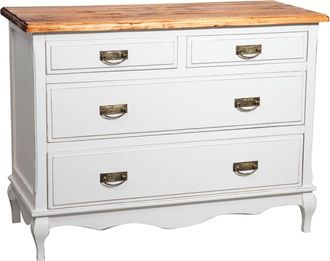 Biscottini International C&oacute;moda De Estilo Country De Madera Maciza De Tilo Armaz&oacute;n Blanco Enevjecido Acabado Con Efecto Nogal 107x47x80 Cm