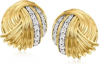 Ross-Simons Diamond Knot Earrings in 18kt Gold Over Sterling