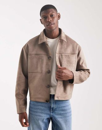 Asos Giacca harrington in camoscio sintetico marrone chiaro