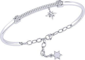 LuvMyJewelry Little North Star Sterling Silver Diamond Bar Bangle
