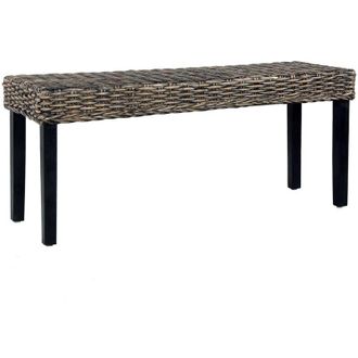 vidaXL Vidaxl - Banco de ratán kubu y madera maciza de caoba negro 110 cm