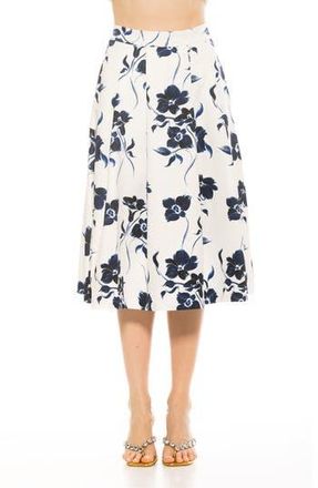 Alexia Admor Illia Pleated Midi Skirt in Blue Floral at Nordstrom Rack, Size 12