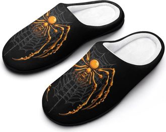 Generic Halloween Spider Webs Womens Slippers Warm House Slippers Indoor House Shoes with Anti-Skid Rubber Sole
