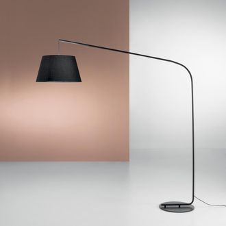 Luce-Ambiente-Design L&aacute;mpara De Pie Moderna Curva De Metal Negro Con Pantalla De Tela 180cm Enjoy