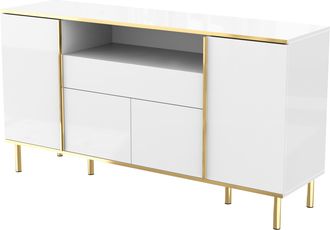 STILVORA Aparador Con 4 Puertas Y 1 Caj&oacute;n, Led, Brillo, Estilo Moderno, Para Sal&oacute;n, En Mdf, 150&times;40&times;80 Cm, Blanco