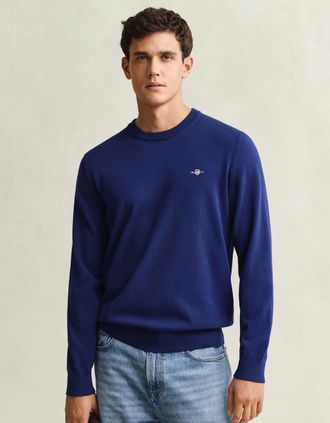 GANT Mens GANT Mens Classic Cotton Crew Neck Jumper - 902 Dark Jeansblue Melange - Navy - Size: 38