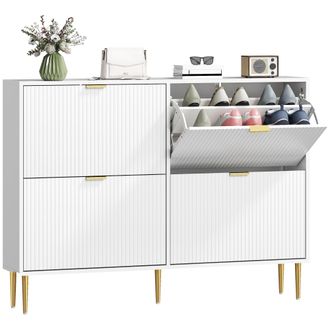 OEM Zapatero Estrecho Con 4 Puertas Acanaladas Con Estantes Ajustables Para 20 Pares De Zapatos 105x24x91,5 Cm Blanco