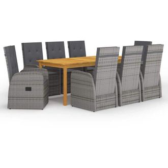 vidaXL vidaXL Set da Pranzo da Giardino 9 pz Grigio