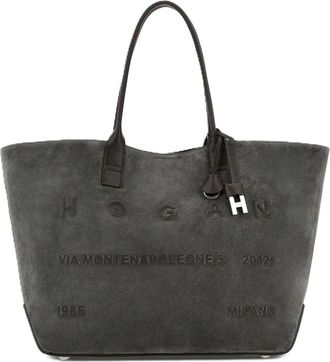 Hogan Charcoal Suede Embossed Leather Tote Bag