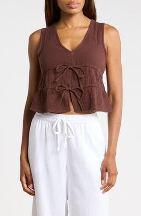 Ellen Tracy Tie Front Cotton Gauze Crop Tank in Coffee Bean at Nordstrom Rack, Size X-Large