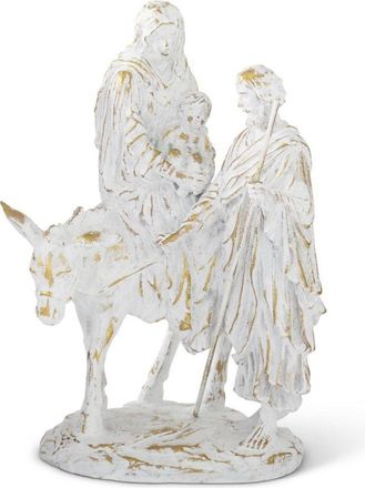 At Home w/ Jorge Perez 14 White & Gold Resin Joseph w/ Mary Riding Donkey Nativity