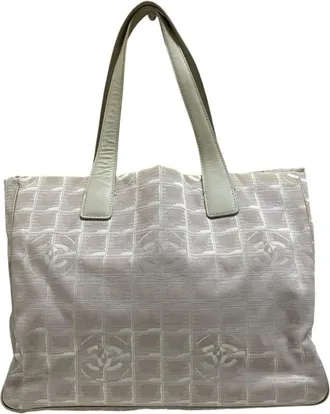 Chanel Pink Beige Canvas Leather Tote Bag (Pre-Owned)