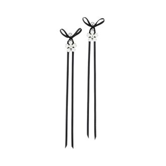 Simone Rocha Crystal Daisy Strik Oorbellen - Dames - Oorbellen - Zwart - ONE Size - Satijn - Accessoires