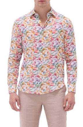 Bugatchi Julian Shaped Fit Linen Button-Up Shirt in Sand at Nordstrom, Size Xxx-Large