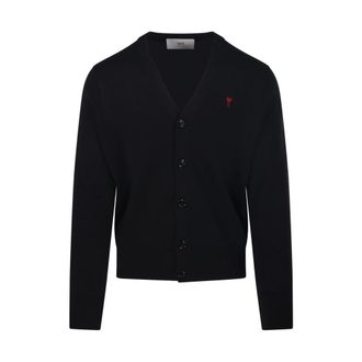 Ami Cardigans, male, Black, Size: XL ADC Round Neck Cardigan Merino