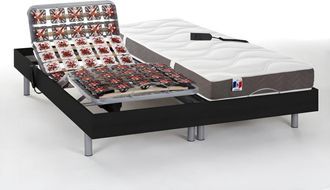 VENTE-UNIQUE.COM Cama articulada eléctrica efecto madera negro 2 x 90 x 200 cm