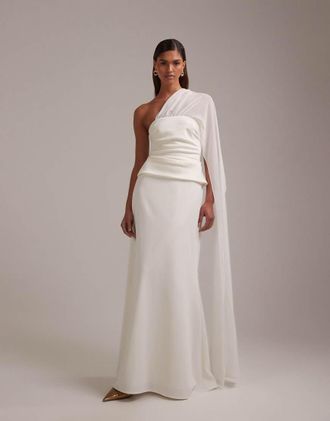 Asos Vestito da sposa lungo color avorio con mantella-Bianco