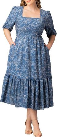 Kiyonna Bailey Square Neck Maxi Dress in Blue Floral Print at Nordstrom, Size 1X