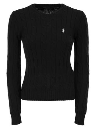 Polo Ralph Lauren Baumwollpullover mit Zopfmuster und Rundhalsausschnitt