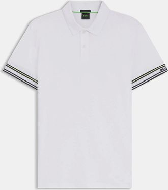 HUGO BOSS Mens Zone Stripe Cuff Polo Shirt - White - Size: 40