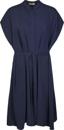 Herno Flowing Blue Dress with High Neckline