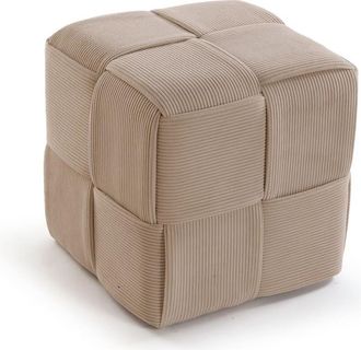 VERSA Taburete puff rectangular en algod&oacute;n beige