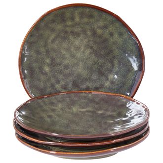 Beliani Beliani - Conjunto De 4 Platos De Postre De Gres Caol&iacute;n Artesanal Acabado Esmalte Reactivo Verde Oscuro Thyme