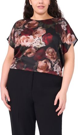 Halogen Floral Cap Sleeve Top in Rich Black at Nordstrom Rack, Size 1X