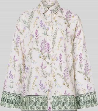 Christian Berg Florale Leinen Langarmbluse mit Lavendelprint in Offwhite, Gr&ouml;&szlig;e 34