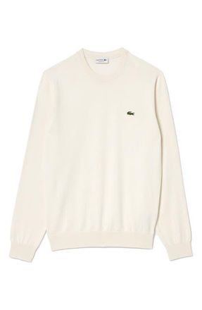 Lacoste Solid Cotton Jersey Crewneck Sweater in Flour at Nordstrom, Size 5
